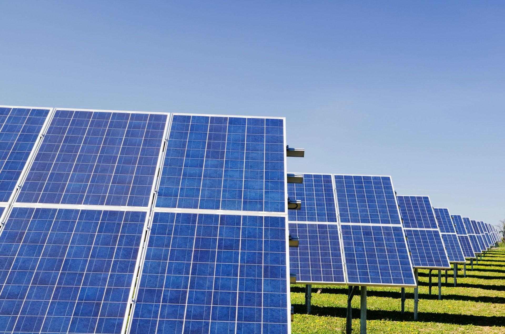 Solar panels with blue sky background